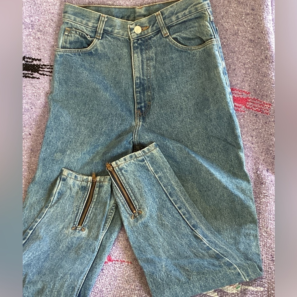 VINTAGE 80s JORDACHE STONE WASH HIGH WAIST MOM JEANS ZIP ANKLES